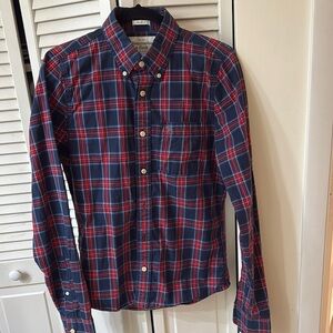 Men's Blue and Red Plaid Shirt